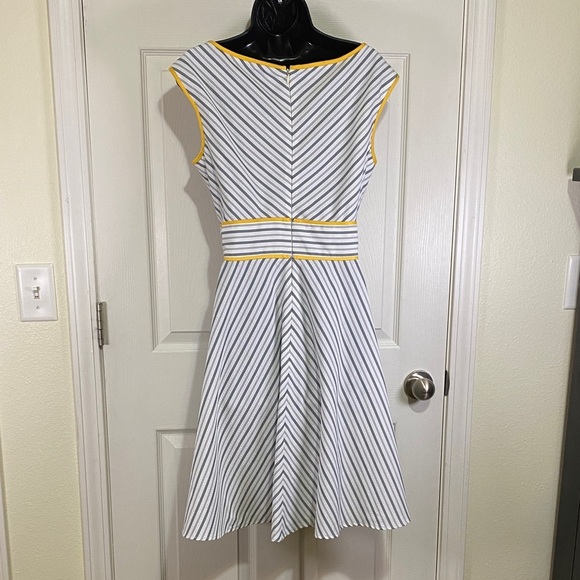 London Style Collection Striped Midi Dress with Yellow Trim Size 12 - Picture 2 of 7